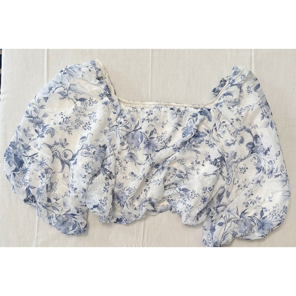 Calypso St. Barth Floral Top Blue White Floral, Puffy Sleeves Women's XL - Picture 2 of 5